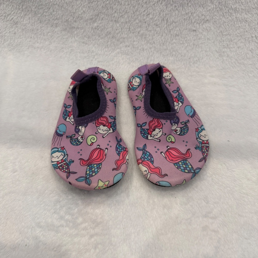 Purple Mermaid Print Kids Water Shoes Aqua‎ Socks Slip On Size 6